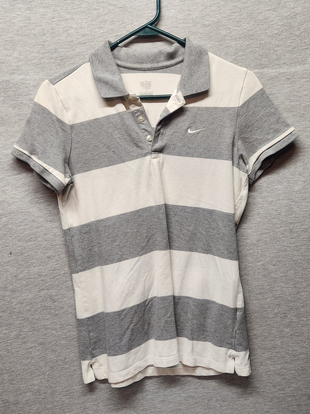 Nike Gray & White Striped Short Sleeve Polo